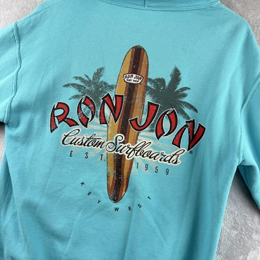 Ron Jon Surf Shop Hoodie Mens Small Turquoise Pullover Key West Surf Graphic